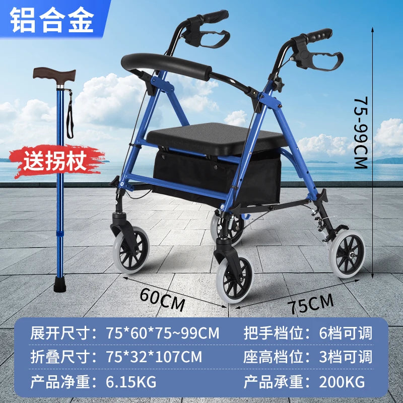Four Wheel Rollator Walkers for Elderly Heavy Duty Rollator Walker for 450 Lbs, Lightweight Folding Walking Stick with Seat
