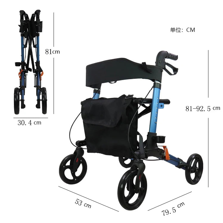 Rollator Walker with Seat, Aluminum Alloy Foldable Walker, Adjustable 81-92cm Height, Lightweight Mobility Aid for Seniors