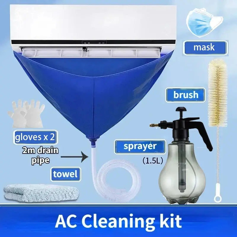 1-6ps Summer Ac Cleaning Kit Air Conditioner Bag with Drain Pipe Cleaner Waterproof Conditioning Washing Set Aircon Tools