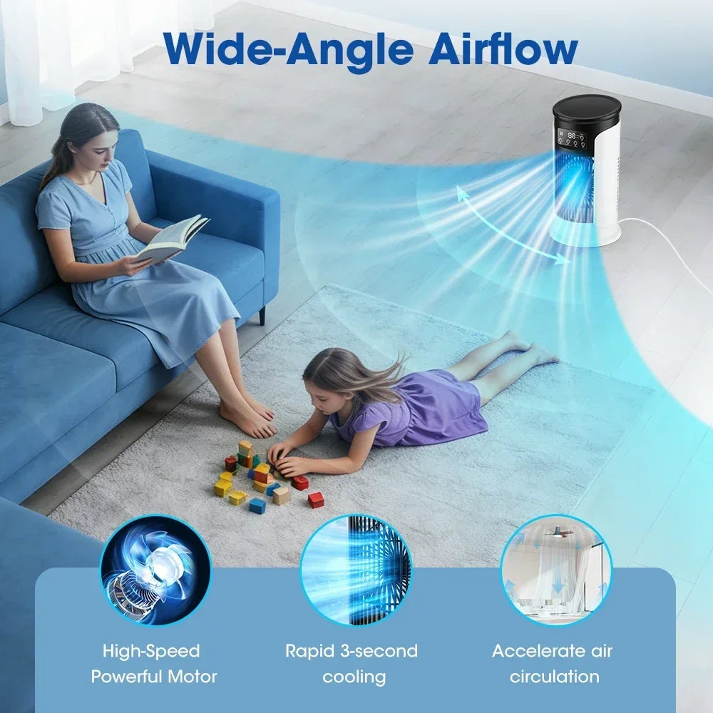 Portable Air Conditioner Fan 6 Speeds Misting Humidifier USB Desktop Cooler LED Display Timer Home Office Personal Summer