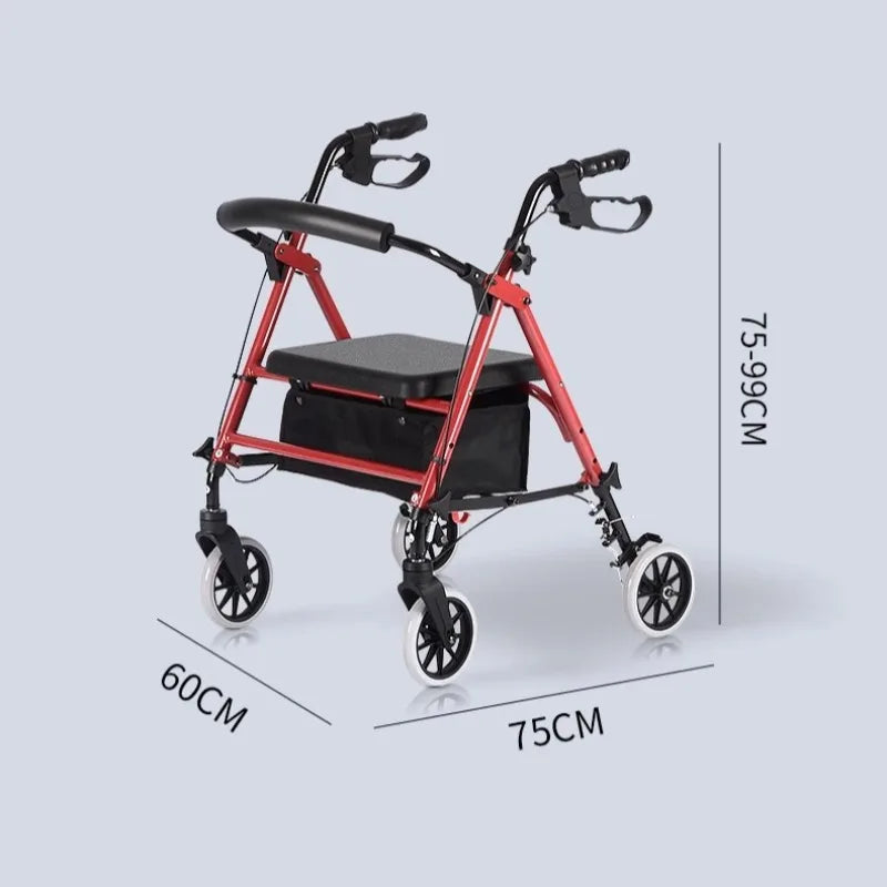 Four Wheel Rollator Walkers for Elderly Heavy Duty Rollator Walker for 450 Lbs, Lightweight Folding Walking Stick with Seat