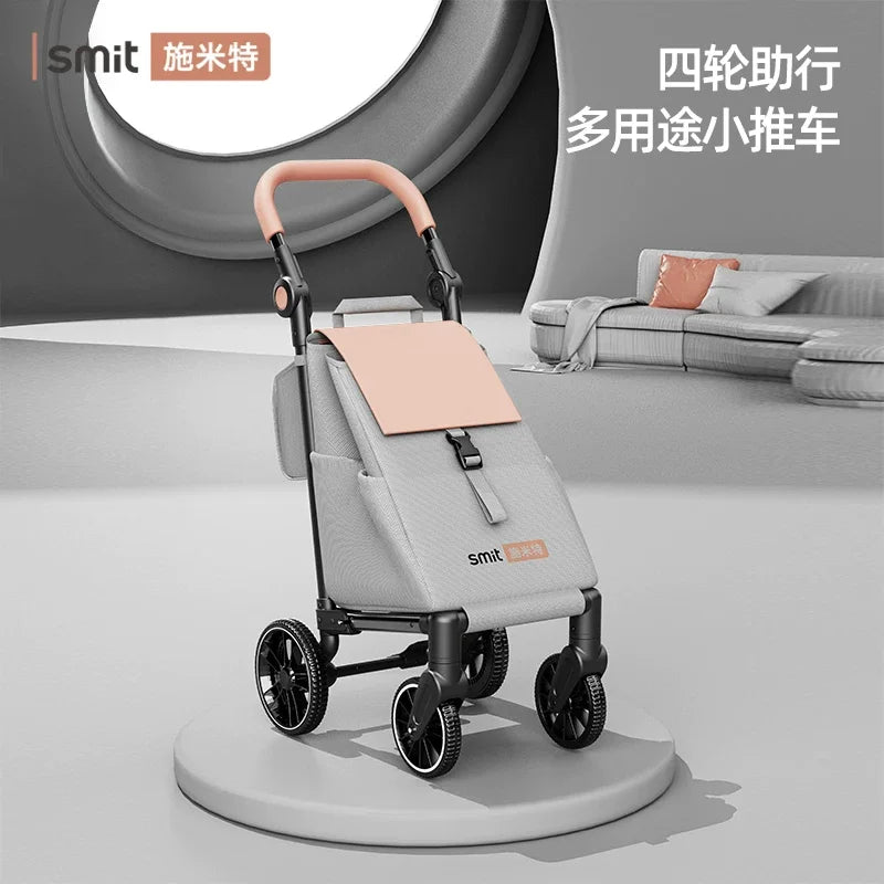 Foldable Shopping Cart Trolley with 4 Swivel Wheels Portable Lightweight Grocery Hand Truck Utility Cart for Home Outdoor