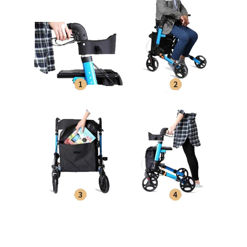 Rollator Walker with Seat, Aluminum Alloy Foldable Walker, Adjustable 81-92cm Height, Lightweight Mobility Aid for Seniors