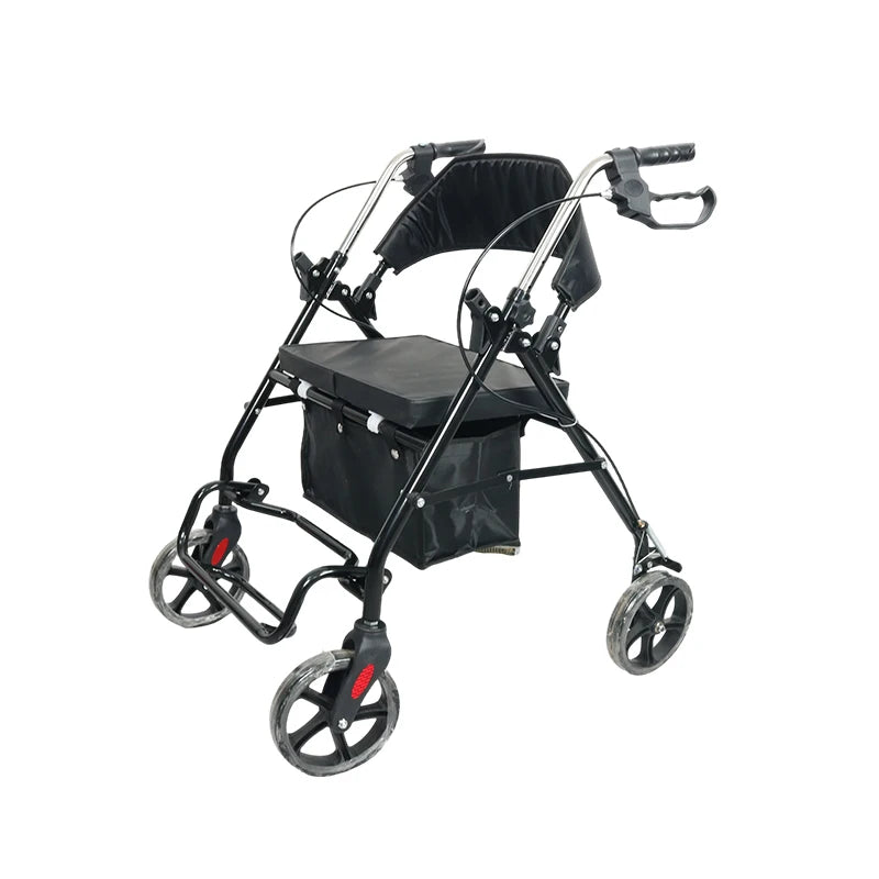 Outdoor Use Lightweight Foldable Four Wheeled Rollator Walker One Second Folding Durable Mobility Aid For Elderly