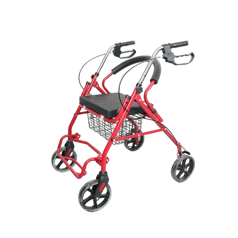 Outdoor Use Lightweight Foldable Four Wheeled Rollator Walker One Second Folding Durable Mobility Aid For Elderly