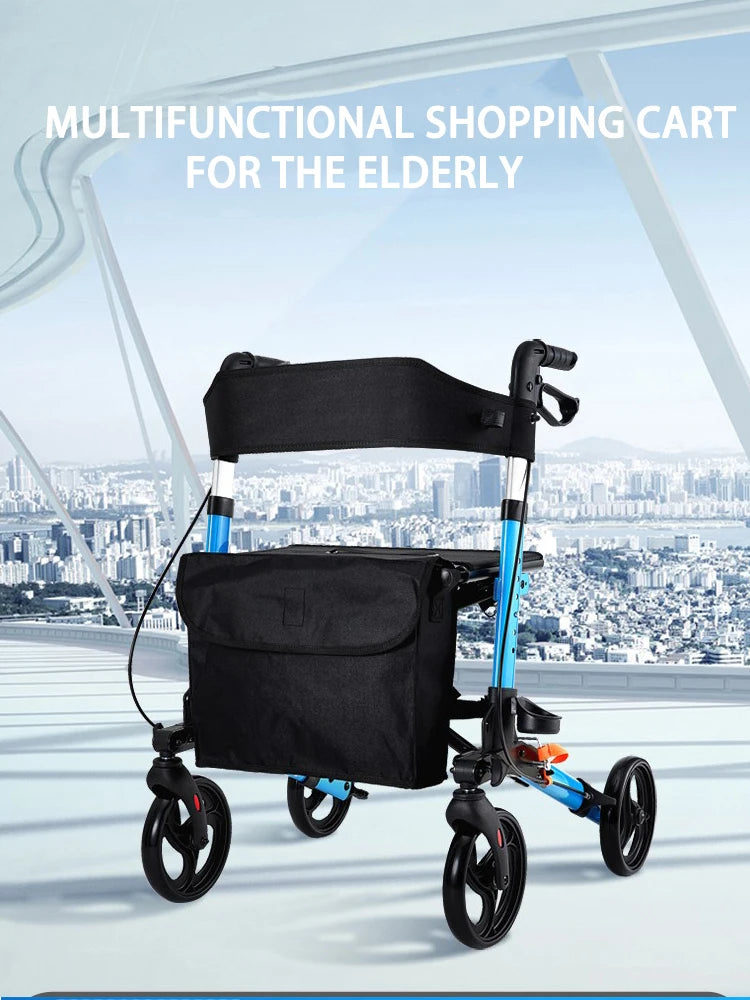Rollator Walker with Seat, Aluminum Alloy Foldable Walker, Adjustable 81-92cm Height, Lightweight Mobility Aid for Seniors