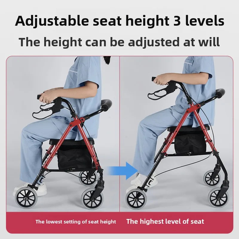 Four Wheel Rollator Walkers for Elderly Heavy Duty Rollator Walker for 450 Lbs, Lightweight Folding Walking Stick with Seat