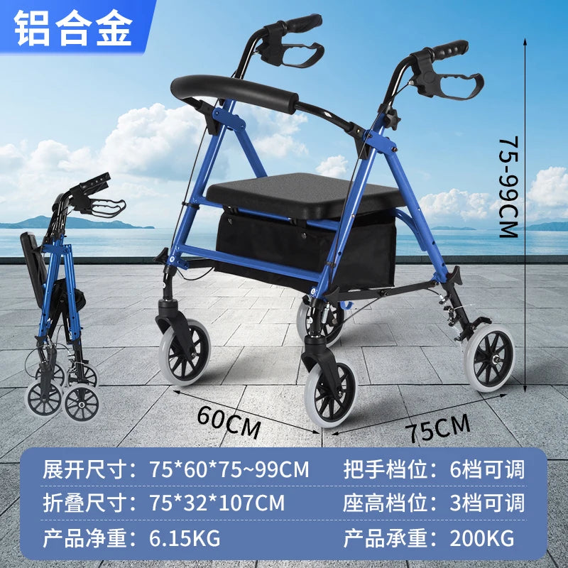 Four Wheel Rollator Walkers for Elderly Heavy Duty Rollator Walker for 450 Lbs, Lightweight Folding Walking Stick with Seat