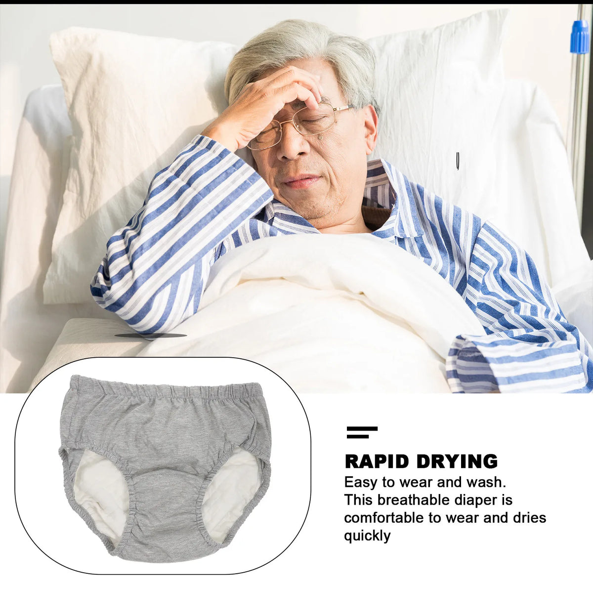 1Pcs Eco-Friendly Washable Adult Incontinence Diaper Waterproof Breathable Urinary Underwear for Elderly Home Overnight Care Use