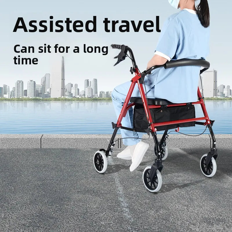 Four Wheel Rollator Walkers for Elderly Heavy Duty Rollator Walker for 450 Lbs, Lightweight Folding Walking Stick with Seat