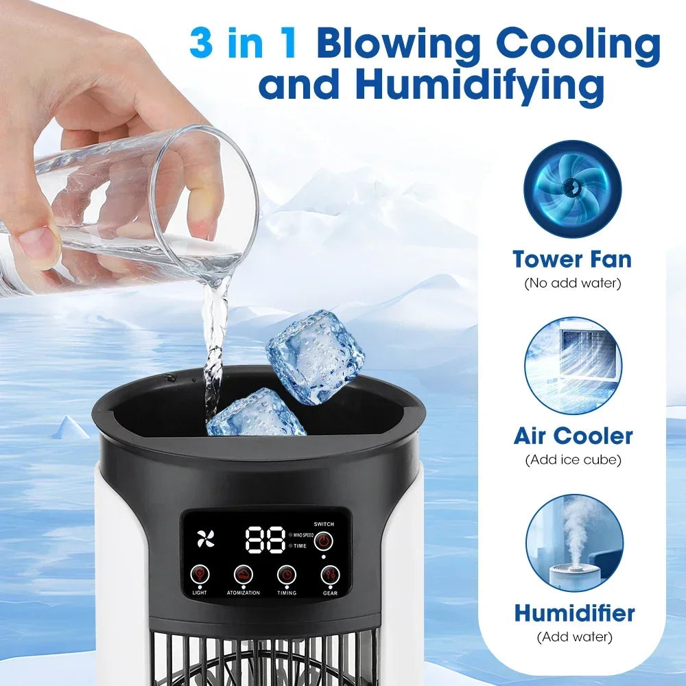 Portable Air Conditioner Fan 6 Speeds Misting Humidifier USB Desktop Cooler LED Display Timer Home Office Personal Summer