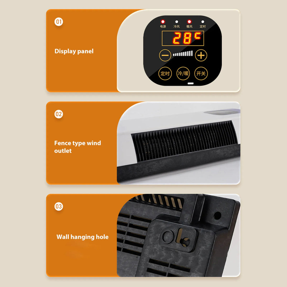 Wall Mounted Heating Machine Safety Electric Wall Mounted Heater Space Saving Nature Warm Wind with Remote Control for Bedroom