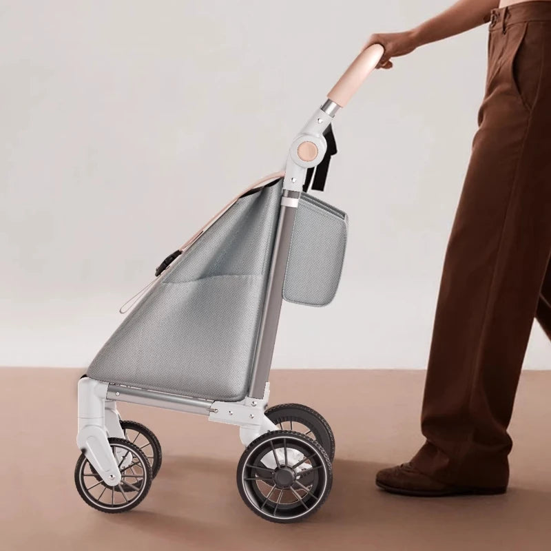 Foldable Shopping Cart Trolley with 4 Swivel Wheels Portable Lightweight Grocery Hand Truck Utility Cart for Home Outdoor