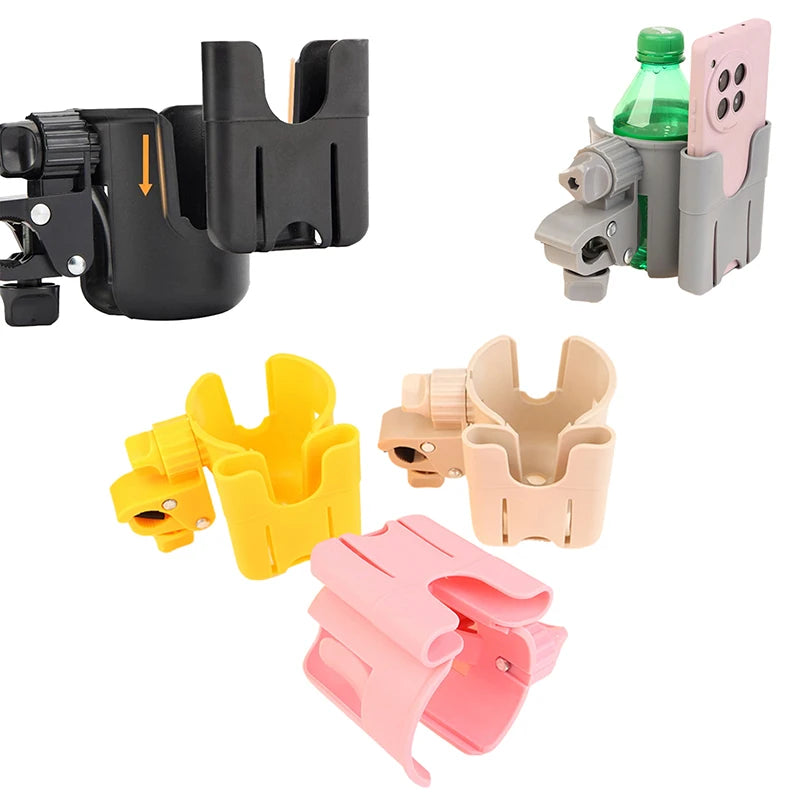 1 Piece Universal Bottle Holder 2-in-1 Stroller Water Cup Holder With Phone Holder For Kids Wheelchair Toddler DIY Accessories