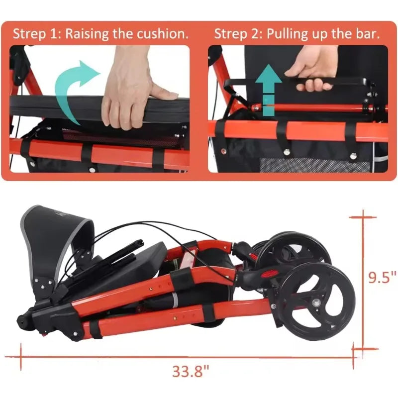 Height Adjustable Elder Walk Assistant Shopping Using Folding Walker Rollator with Seat