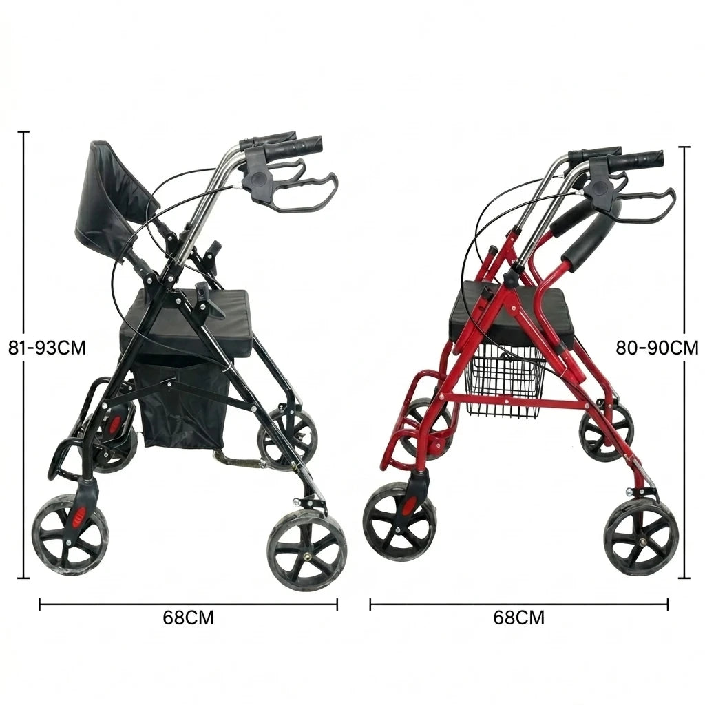 Outdoor Use Lightweight Foldable Four Wheeled Rollator Walker One Second Folding Durable Mobility Aid For Elderly