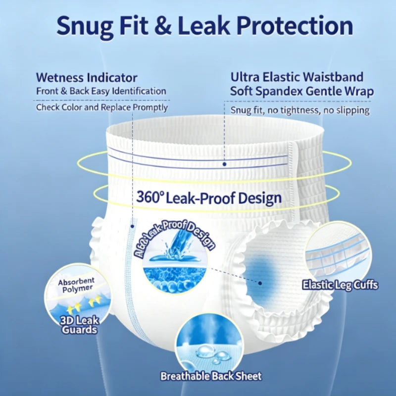 Adult Pull Up Diapers Thick High Absorbency Elderly Incontinence Pants Disposable Leakproof Soft Comfort Waistband Unisex Day