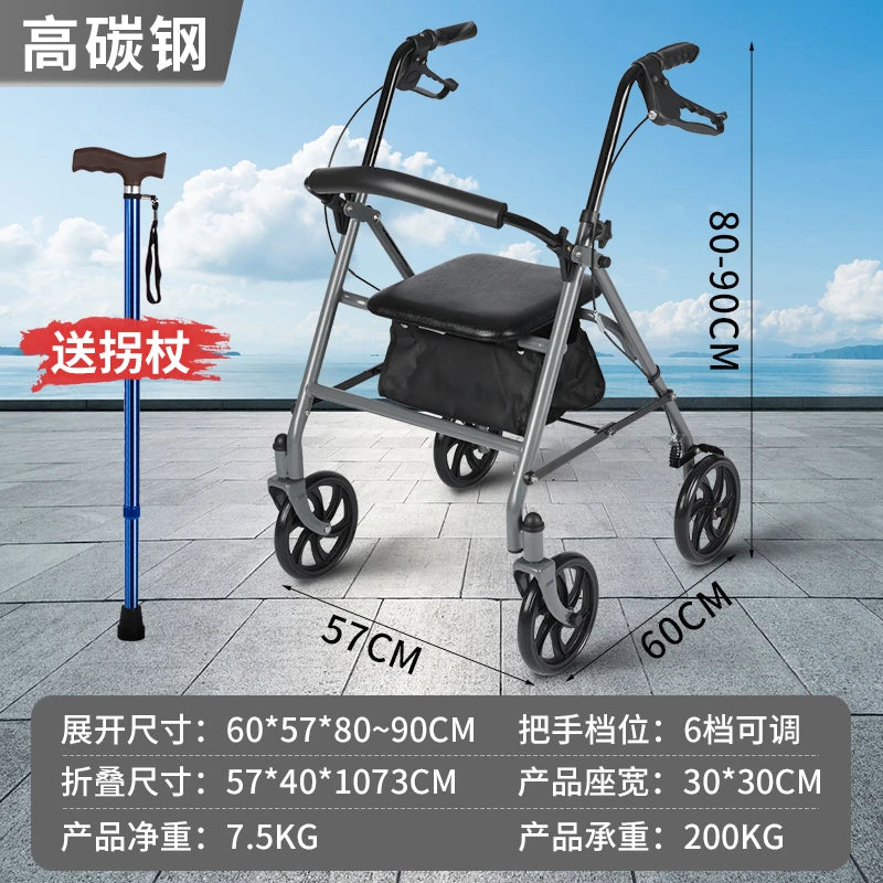 Four Wheel Rollator Walkers for Elderly Heavy Duty Rollator Walker for 450 Lbs, Lightweight Folding Walking Stick with Seat