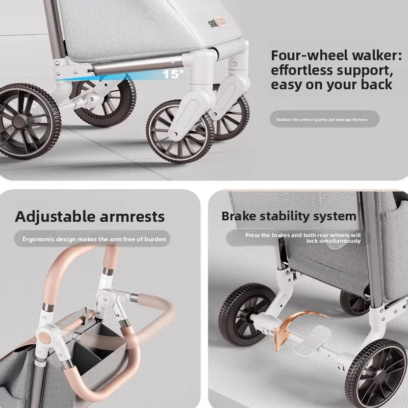 Foldable Shopping Cart Trolley with 4 Swivel Wheels Portable Lightweight Grocery Hand Truck Utility Cart for Home Outdoor